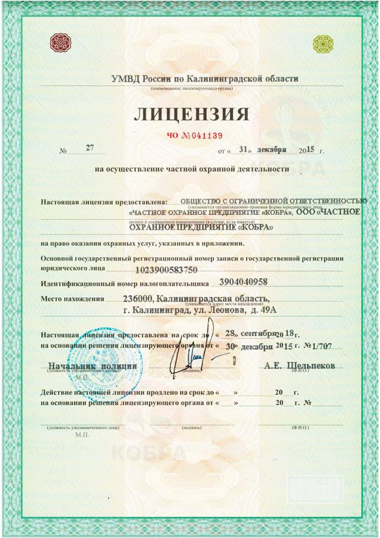 Лицензия ЧОП в России